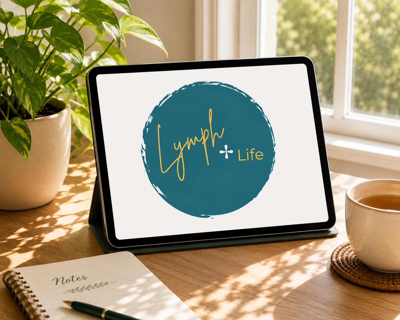 Lymph + Life online lymphatic health education platform displayed on a tablet.