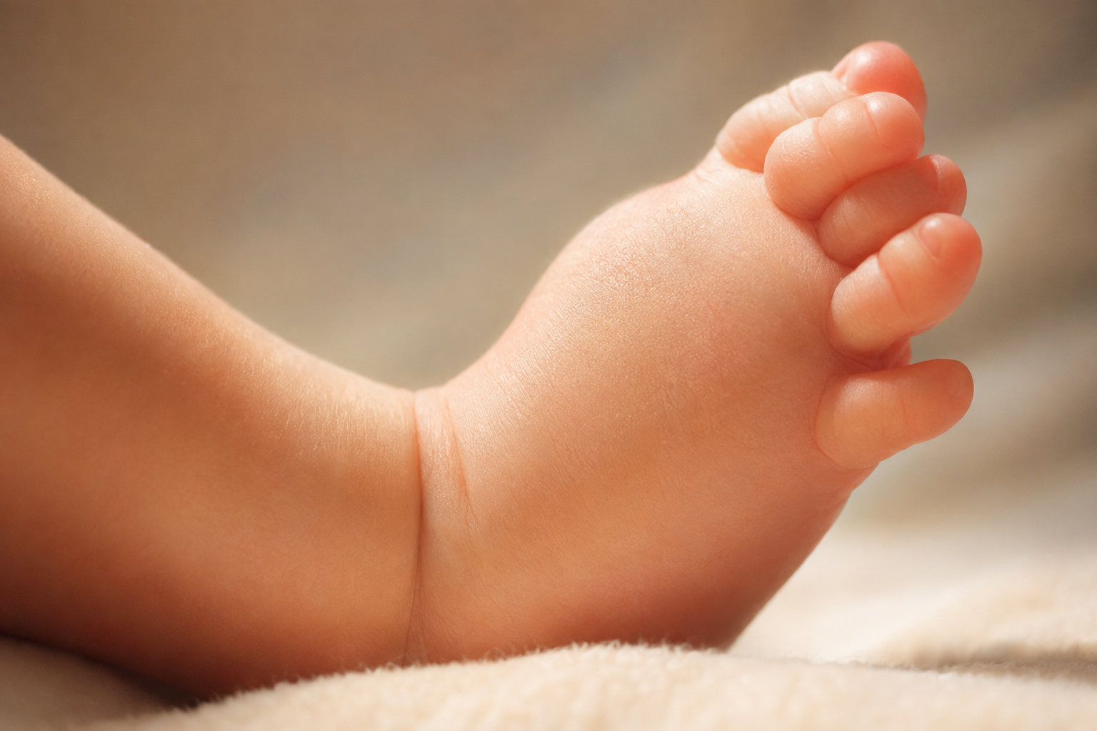 Infant foot with swelling illustrating primary lymphedema, which may be present at birth or develop later in life.
